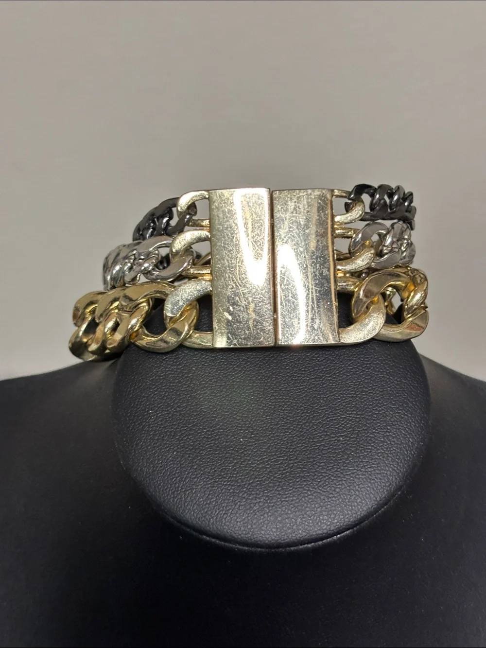 Tri-Tone Chain Link Stretch Bracelet Clasp Statement